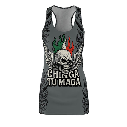 CHINGA Tu maga dress Edgy Women's Racerback Dress with Skull Design, Alternative Fashion, Casual Summer Dress, Festival Outfit, Unique Gift Idea