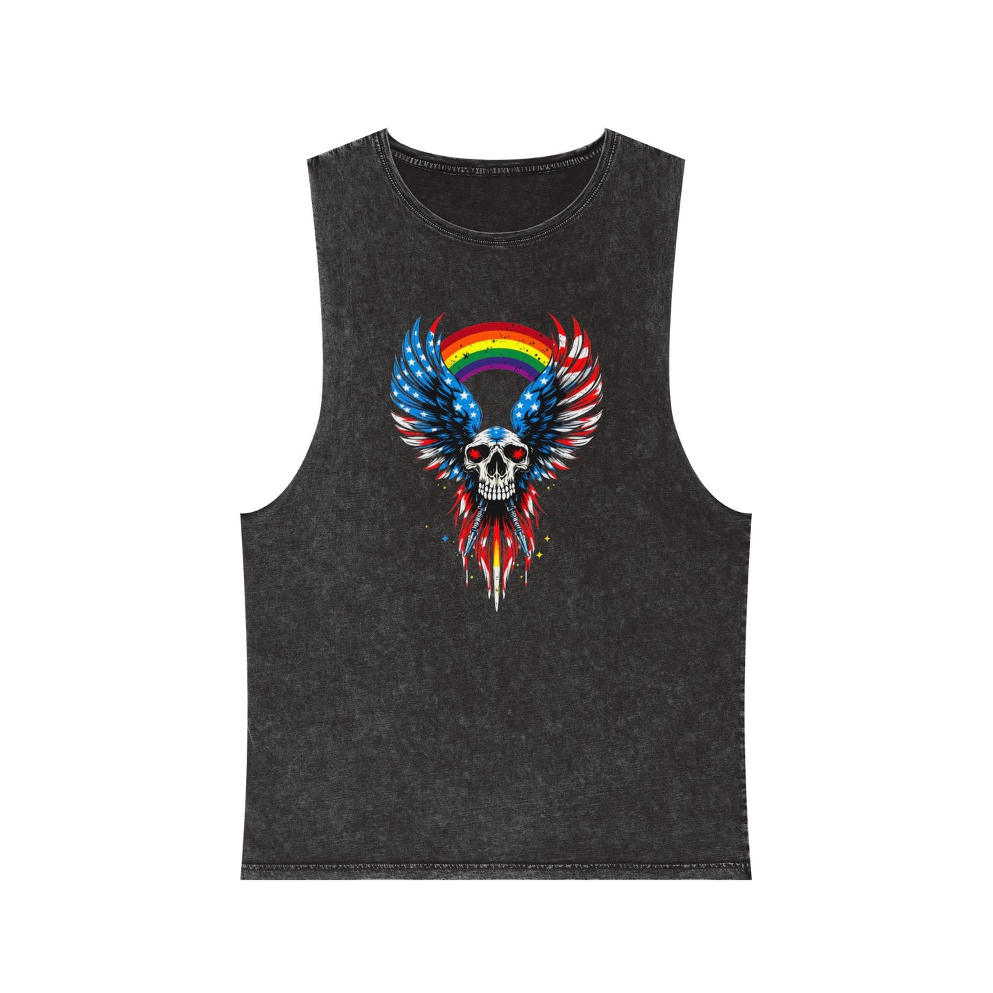 Pride Tank Top Unisex Skull & Wings Stonewash Tank Top | Grunge Style, Summer Essential, Music Festival, Casual Wear, Gift for Him/Her