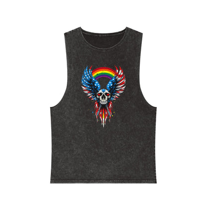 Pride Tank Top Unisex Skull & Wings Stonewash Tank Top | Grunge Style, Summer Essential, Music Festival, Casual Wear, Gift for Him/Her