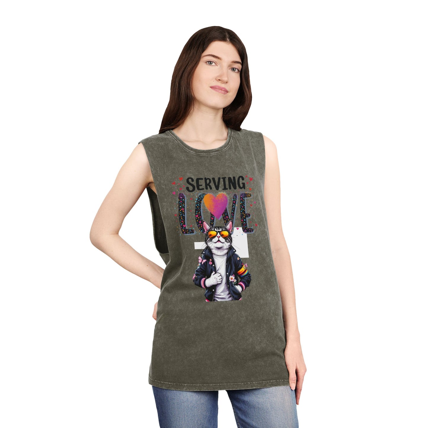 Serving Love Unisex Stonewash Tank Top - Trendy Summer Apparel for Warm Days