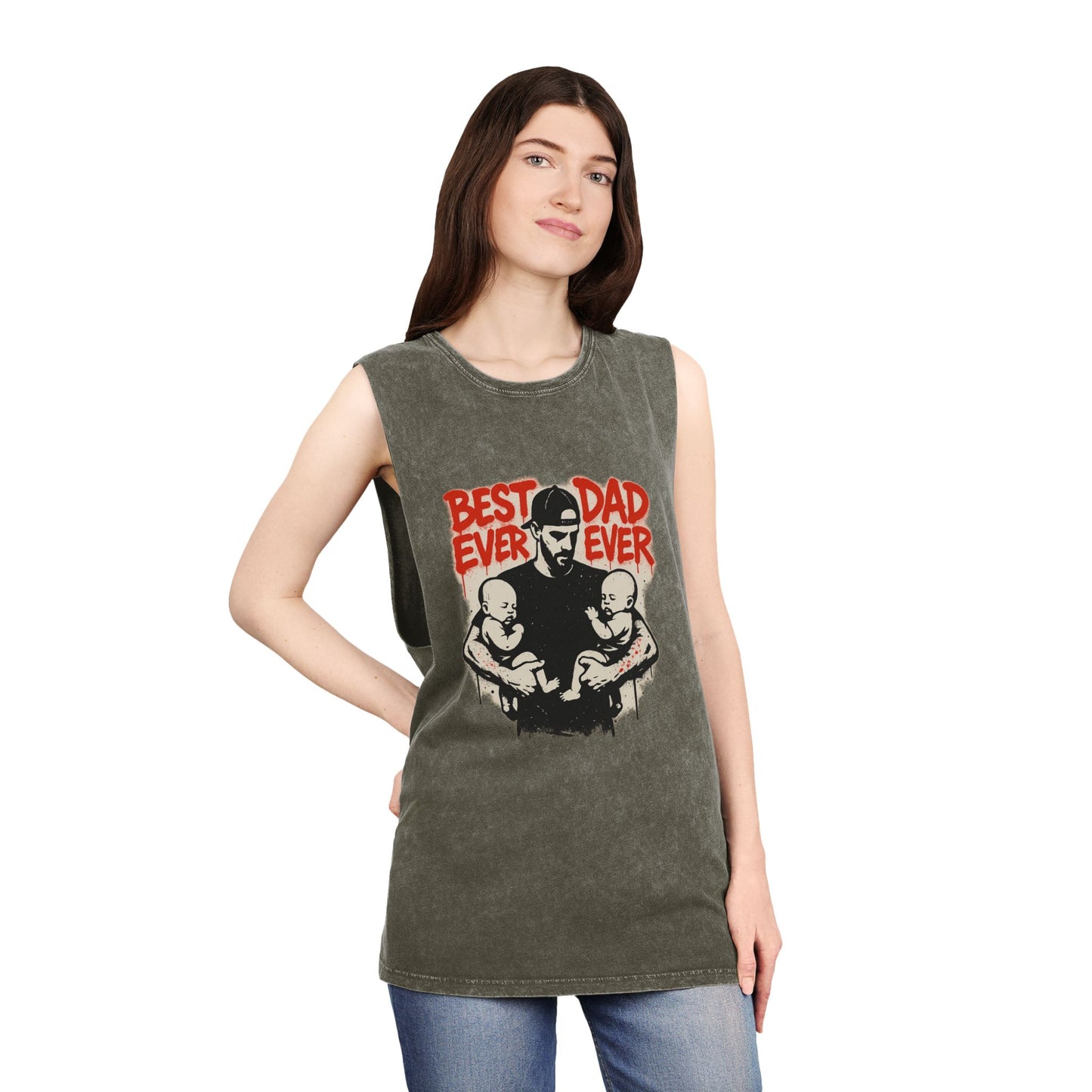 Best Dad Ever Stonewash Tank Top - Father's Day Gift, Dad Apparel, Unisex Summer Wear, Casual Outfit, Family Tank Top