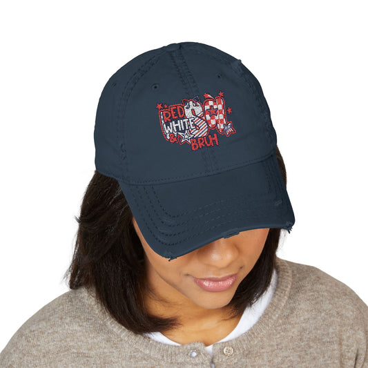 4th of July Hat Distressed Cat Dad Hat with Embroidery | Casual Fashion, Gifts for Cat Lovers, Outdoor Style, Father's Day, Everyday Wear