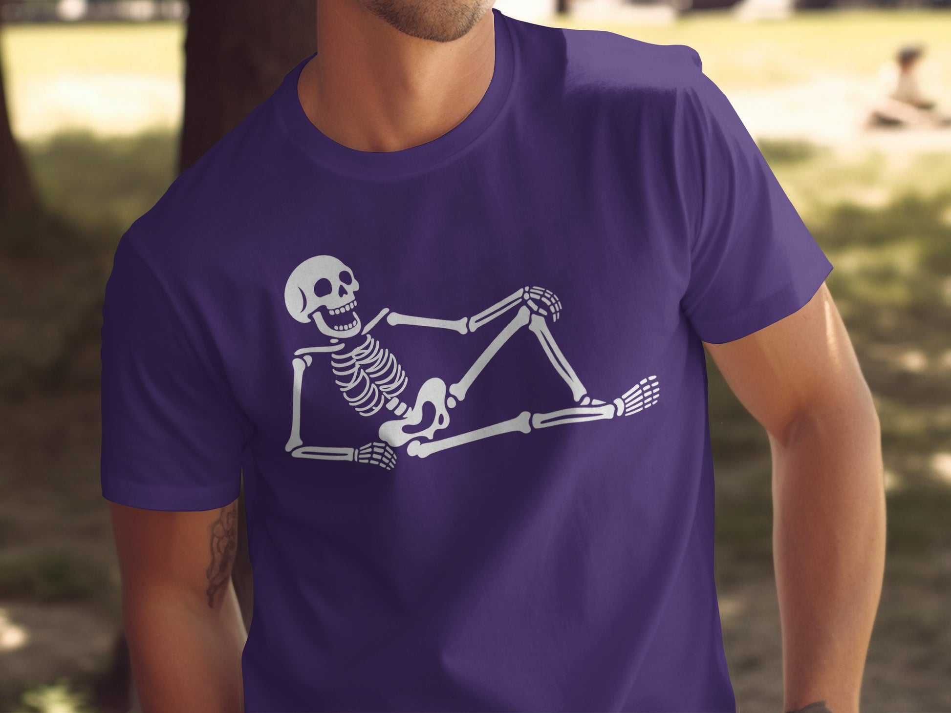 Relaxing Skeleton Design on Purple T-Shirt product type