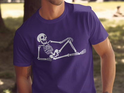 Relaxing Skeleton Design on Purple T-Shirt product type