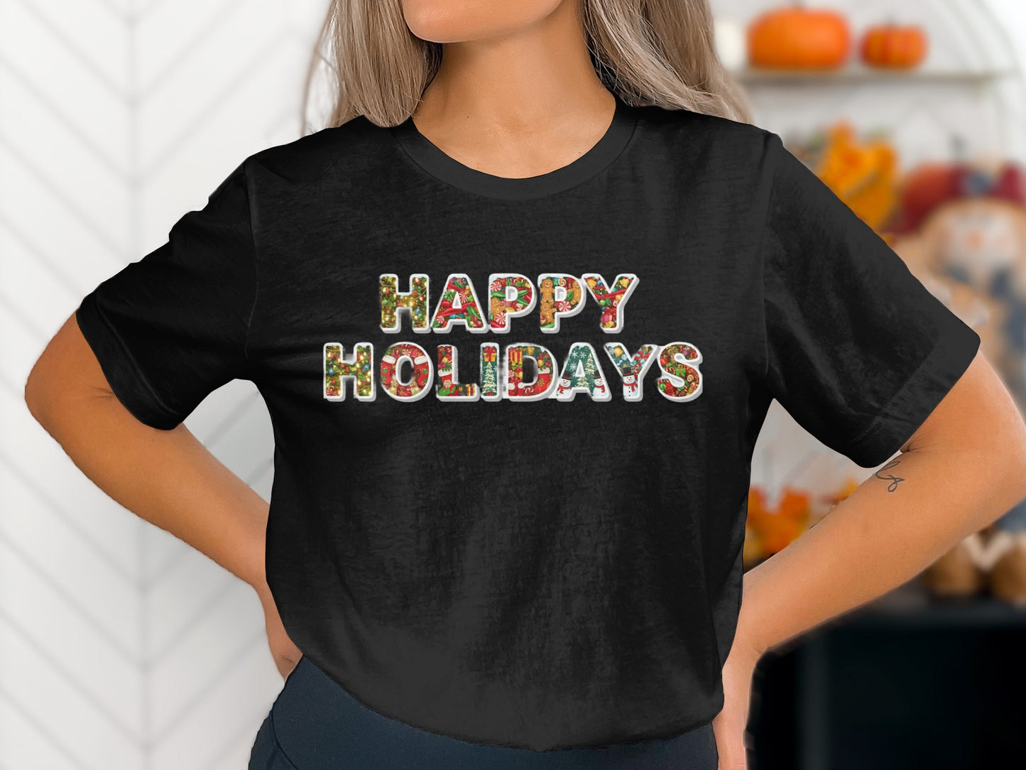 Festive Happy Holidays Graphic Print T-shirt