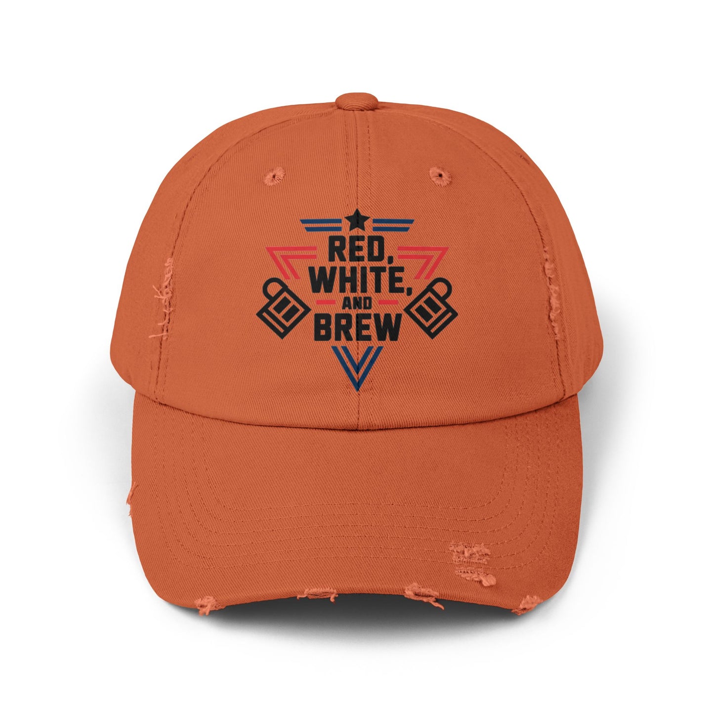 Unisex Distressed Cap - Red, White, and Brew for Celebrations