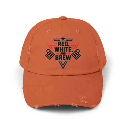 Unisex Distressed Cap - Red, White, and Brew for Celebrations