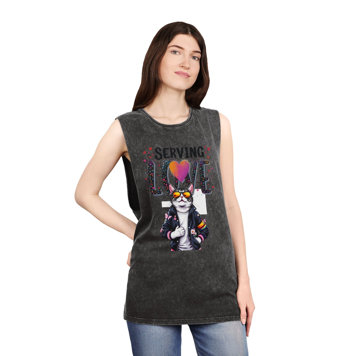 Serving Love Unisex Stonewash Tank Top - Trendy Summer Apparel for Warm Days