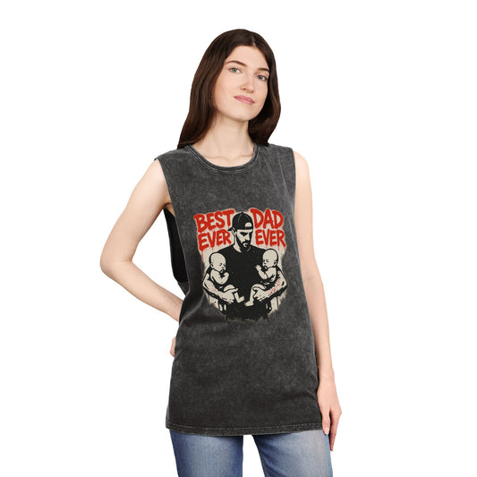 Best Dad Ever Stonewash Tank Top - Father's Day Gift, Dad Apparel, Unisex Summer Wear, Casual Outfit, Family Tank Top