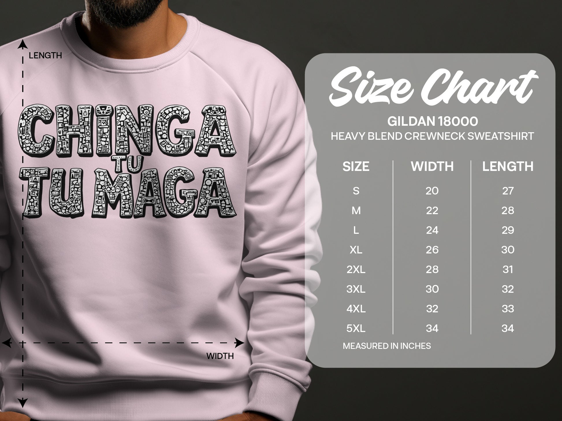 Chinga Tu Maga Sweatshirt Size Chart Crewneck Product