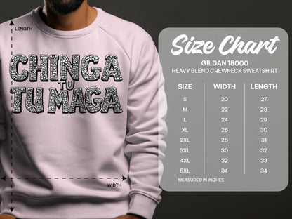 Chinga Tu Maga Sweatshirt Size Chart Crewneck Product