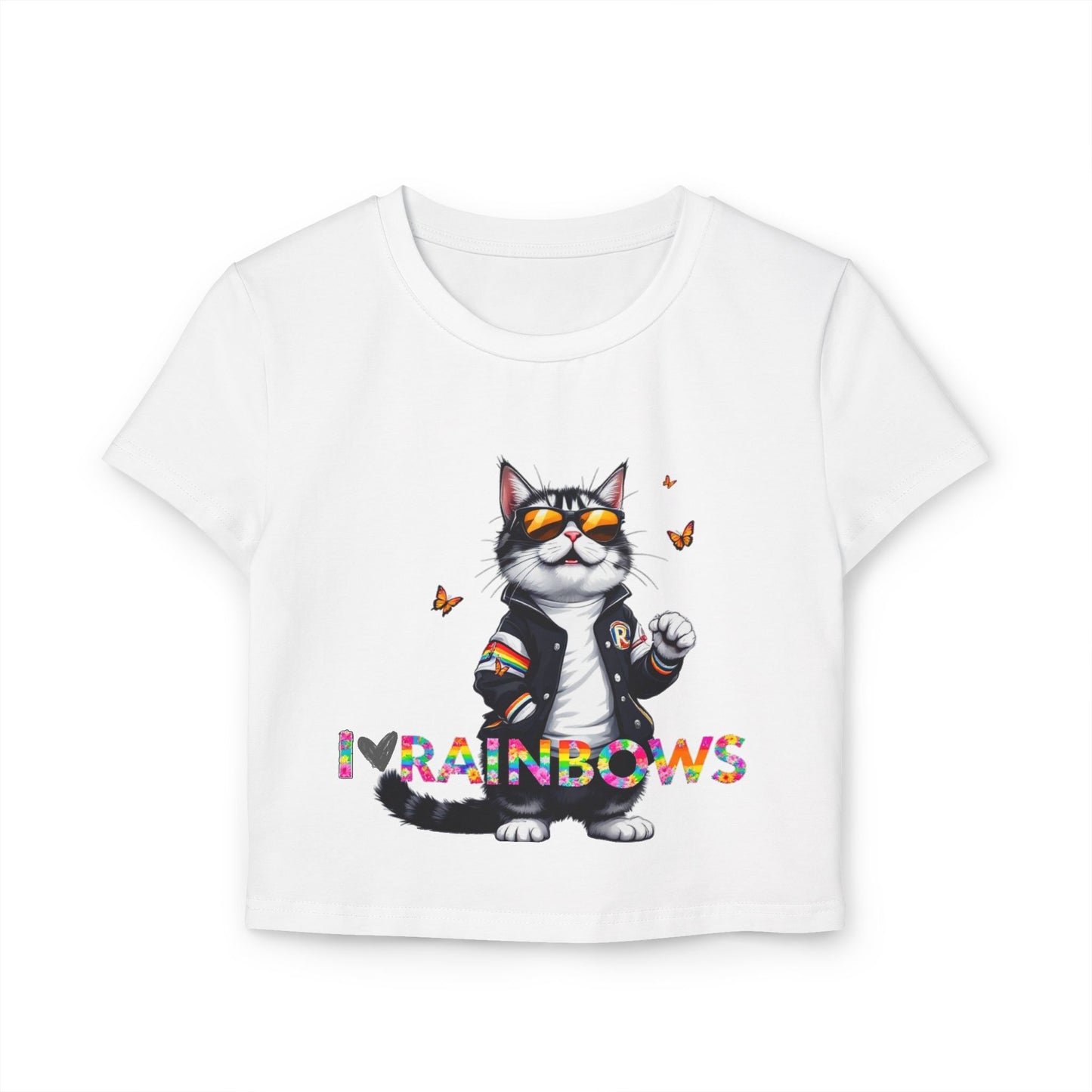 I ❤️ Rainbows Cat Women's Baby Tee - Cute Summer Top for Cat Lovers