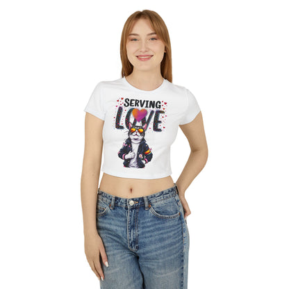 Serving Love Cat Graphic Baby Tee for Women