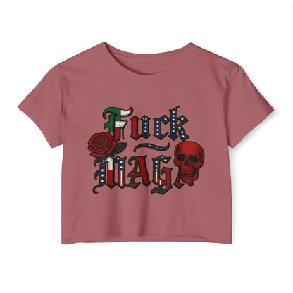 Crop Top Anti Trump FDT -  Women's Festival Crop Top with Skull and Rose Design, Edgy Crop Tee, Summer Fest Outfit, Alternative Style Top, Concert Attire