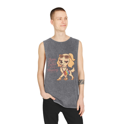 Trendy Stonewash Tank Top with Fun Dog Design, Casual Summer Style, Gifts for Dog Lovers, Birthday Wear, Beachwear, Everyday Essentials