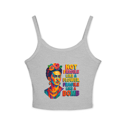 Frida Kahlo Inspired Spaghetti Strap Tank Top, Floral Art Top, Women's Graphic Tee, Gift for Art Lovers, Summer Wear, Festival Fashion