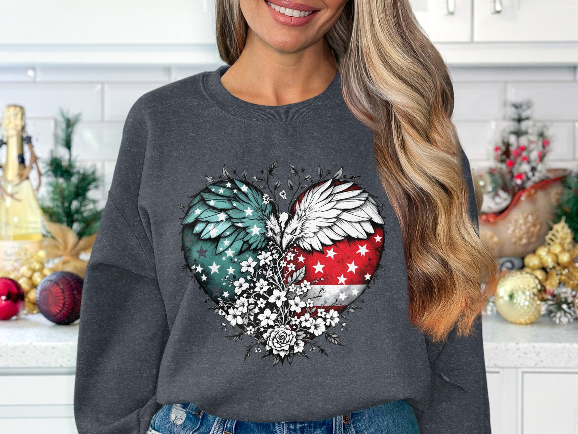 Heart Shaped Floral Wings American Flag Sweatshirt Product
