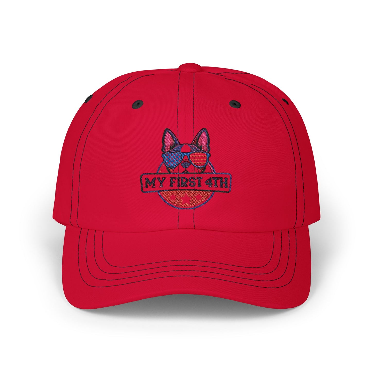 Patriotic Dog Dad Cap - 'My First 4th' Embroidered White Hat
