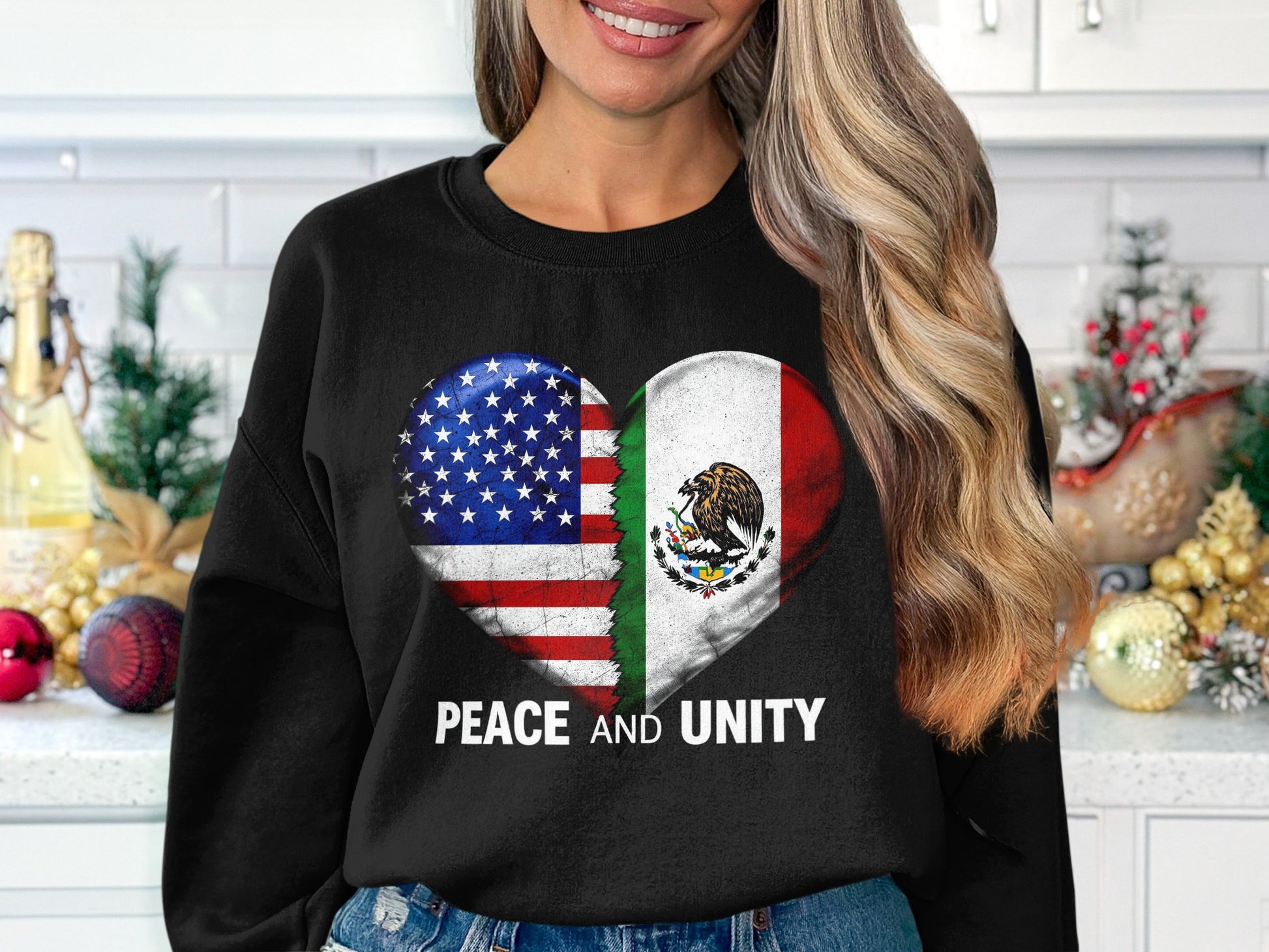 Peace and Unity USA Mexico Heart Sweatshirt product type