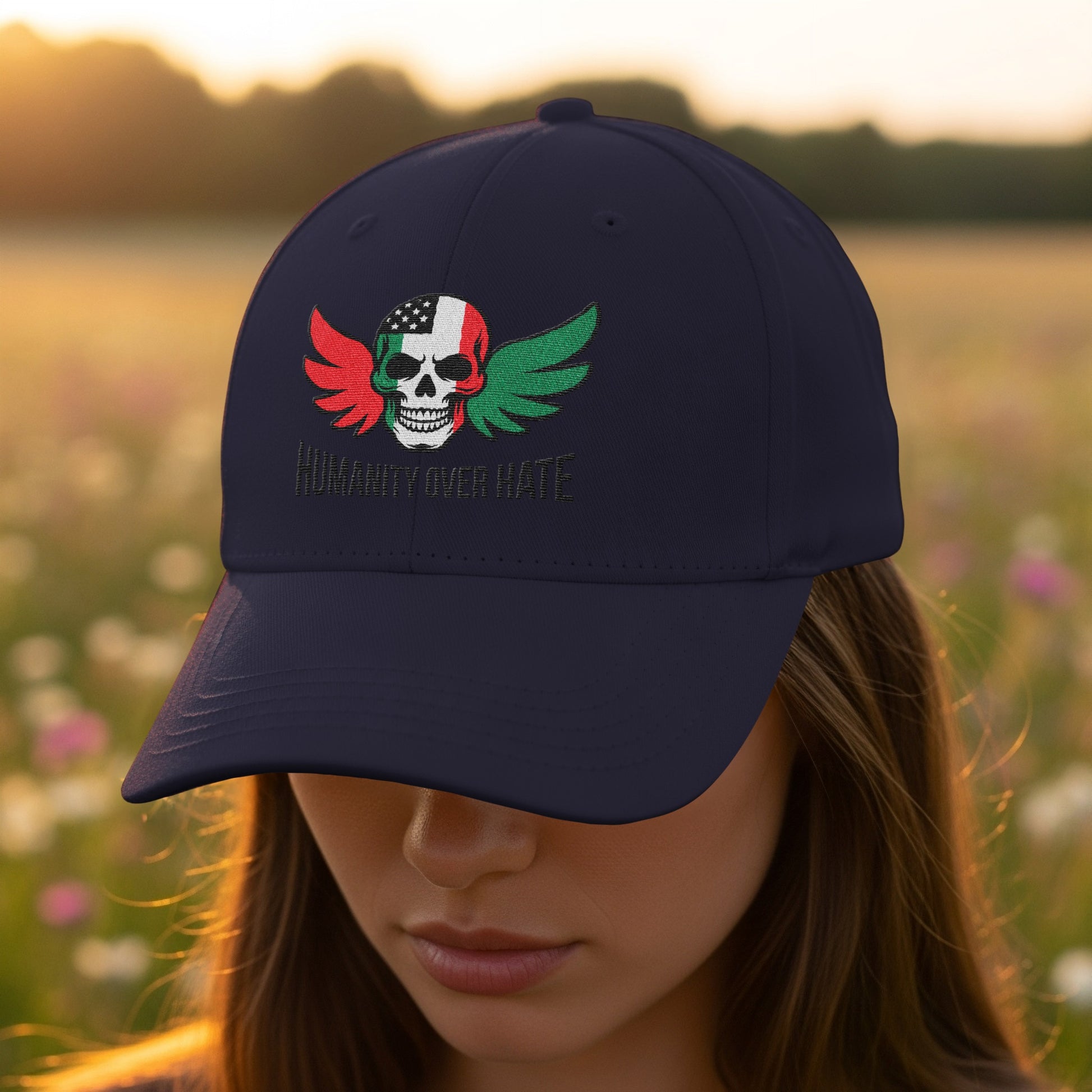 Humanity Over Hate Skull Embroidered Design Cap product type