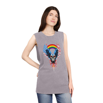 Pride Tank Top Unisex Skull & Wings Stonewash Tank Top | Grunge Style, Summer Essential, Music Festival, Casual Wear, Gift for Him/Her