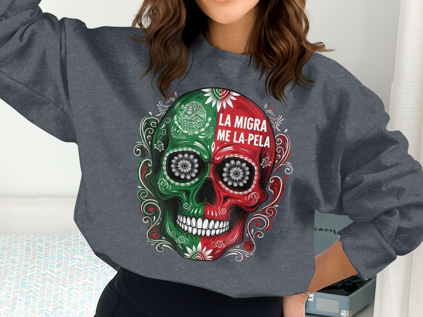 La Migra Me La Pela Sugar Skull Sweatshirt product