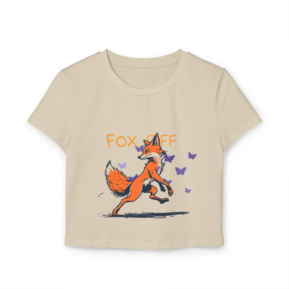 Whimsical Women's Baby Tee - Fox Off Graphic, Cute Cropped T-Shirt, Animal Lover Gift, Casual Summer Top, Trendy Graphic Tee