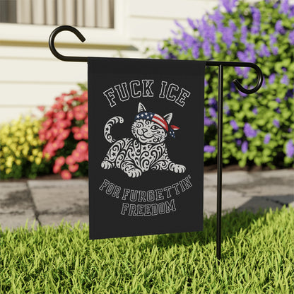 Garden Flag - "F*** ICE For FURGETTIN' Freedom" Patriotic Cat Decorative Banner