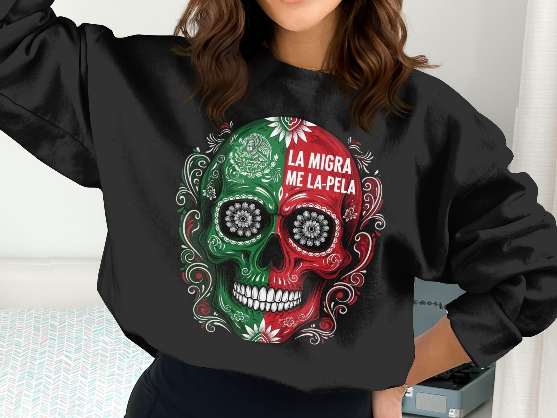 La Migra Me La Pela Skull Graphic Sweatshirt product