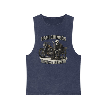 Skull Moto Graphic Tank Top - Papi Chingón, Unisex Summer Apparel, Motorcycle Gift, Festival Wear, Casual Vintage Style
