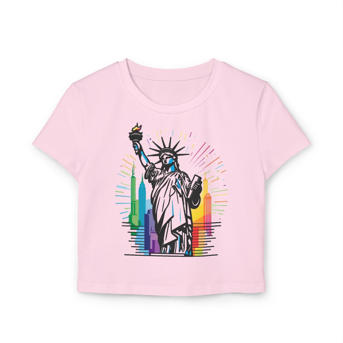 Pride baby tee Colorful Statue of Liberty Women's Baby Tee - Trendy NYC Graphic T-Shirt