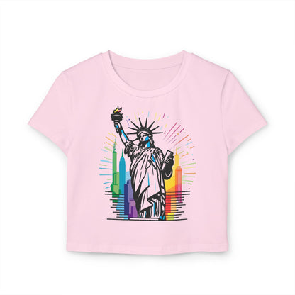 Pride baby tee Colorful Statue of Liberty Women's Baby Tee - Trendy NYC Graphic T-Shirt