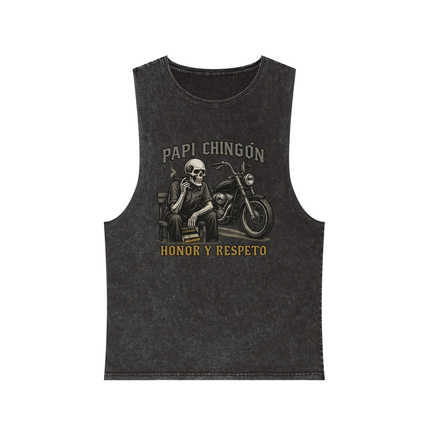 Unisex Stonewash Tank Top - Papi Chingón Skull Design, Casual Summer Wear, Motorcycle Lover Gift, Festival Outfit, Street Style