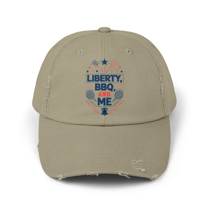 Liberty BBQ Unisex Distressed Cap - Perfect for Summer Grilling and Independence Day Celebrations