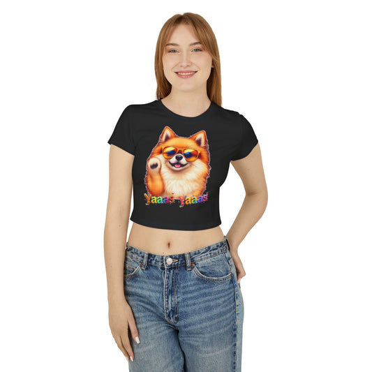 Trendy Women's Baby Tee - 'Yaas Yaas' Pomeranian Design