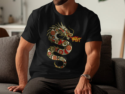 Bold Dragon Print Black and Red Graphic T-Shirt product