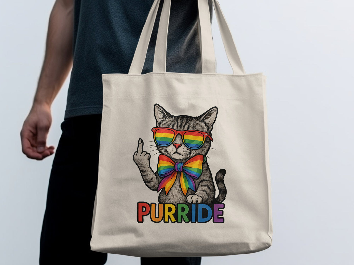 Purride Cat with Rainbow Sunglasses Tote Bag product