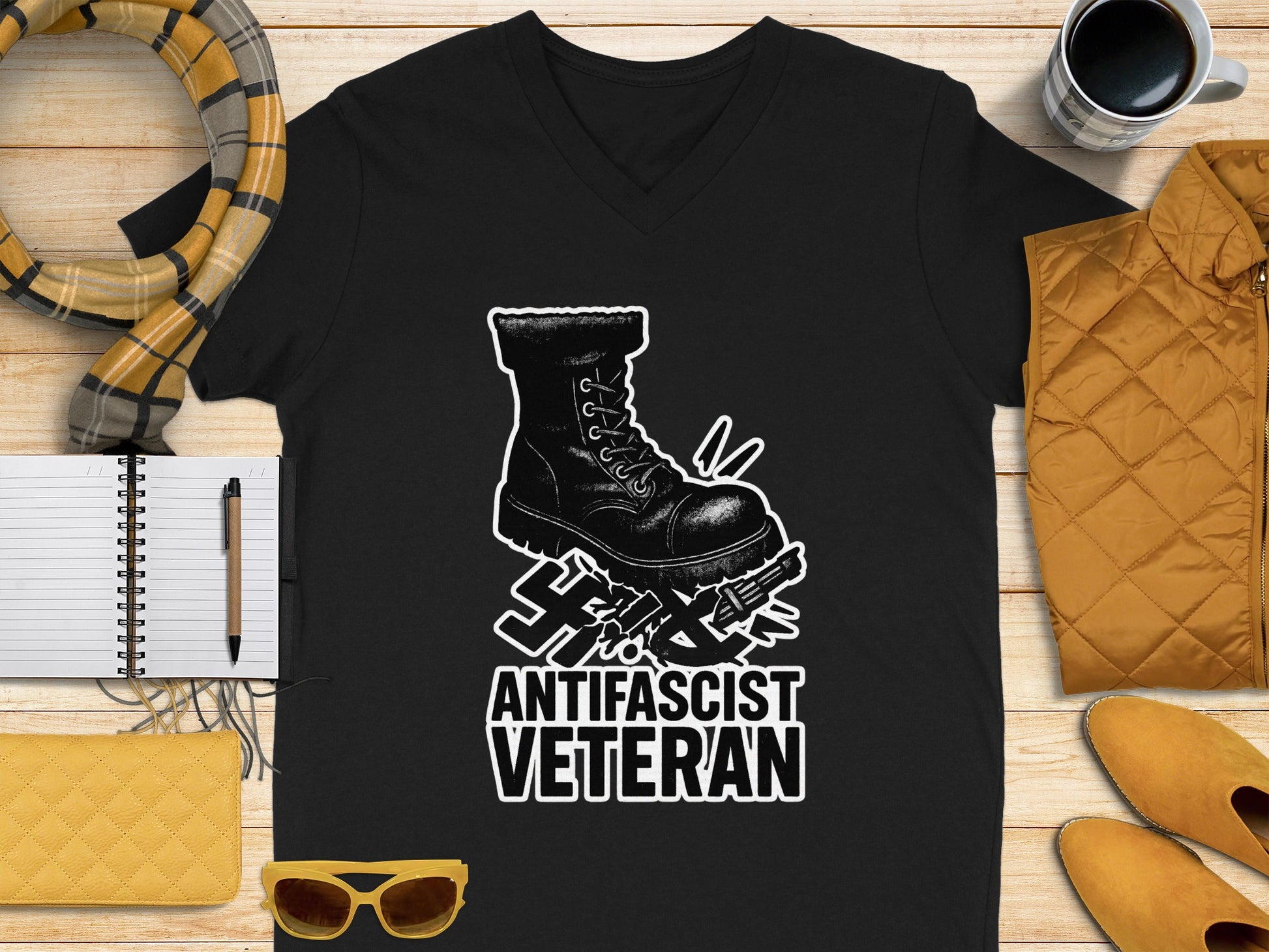 Antifascist Veteran Graphic Black Shirt Product