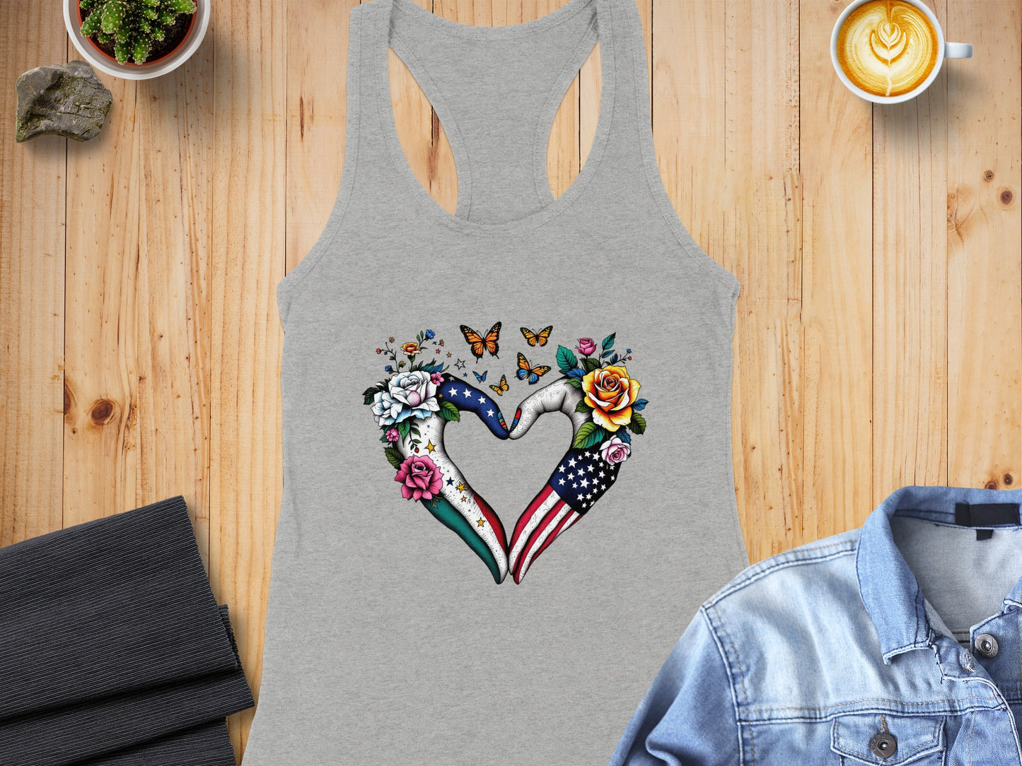 Heart Design American Mexican Flag Themed Apparel Product