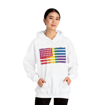 Pride American Flag Hoodie - Unisex Heavy Blend Sweatshirt