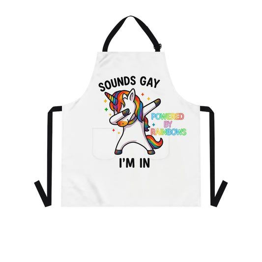 Rainbow Unicorn Apron – "Sounds Gay, I’m In" LGBTQ+ Pride Kitchen Apron