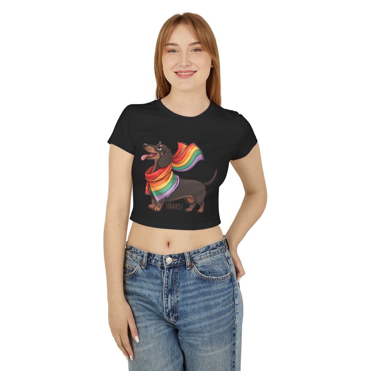 Rainbow Dachshund Women's Baby Tee – Fun & Whimsical Pride Apparel