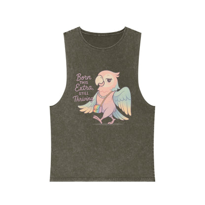 Unisex Stonewash Tank Top - Born This Extra, Summer Wear, Casual Tank, Gift for Her, Festival Top, Beach Outfit
