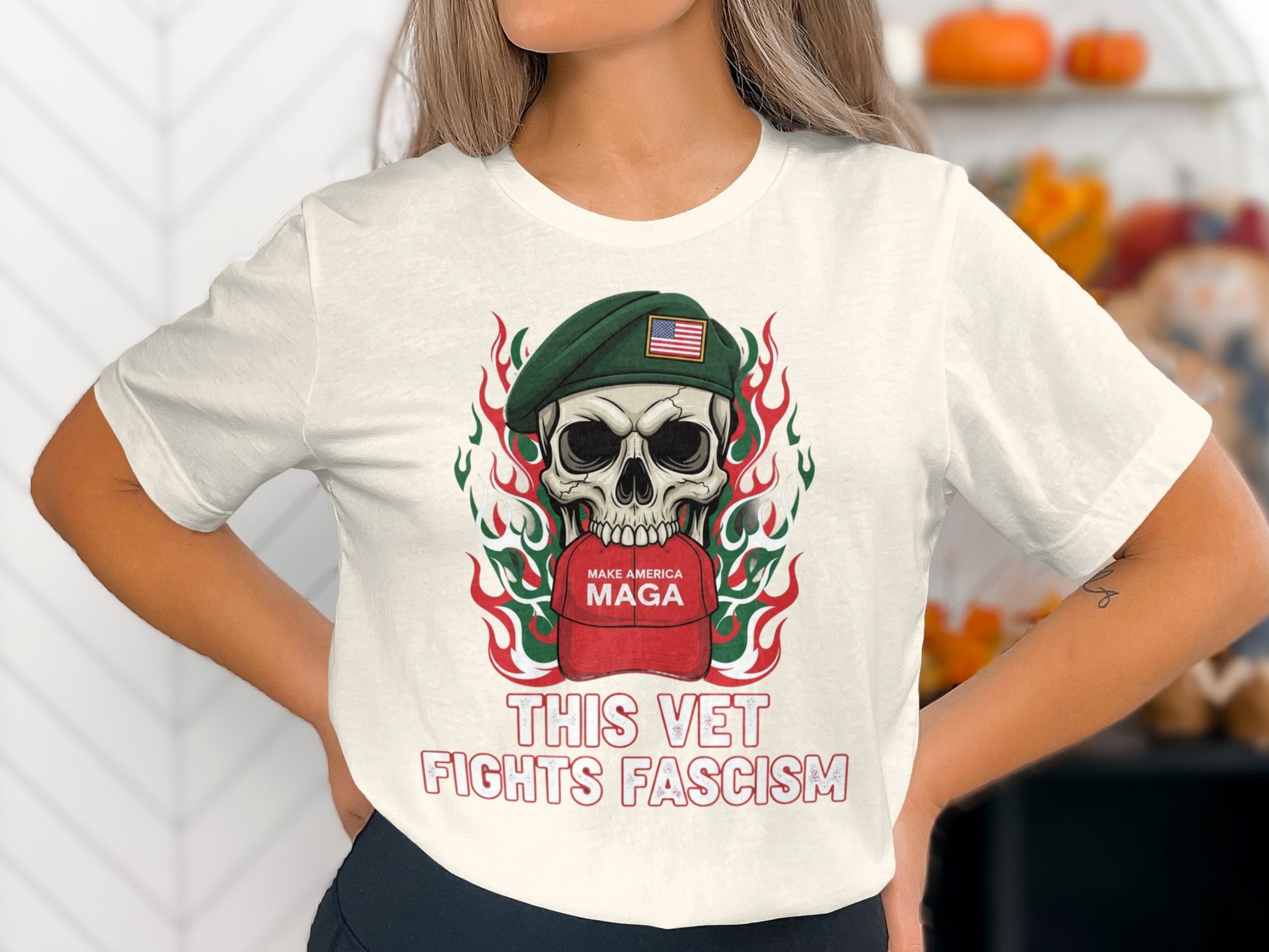 This Vet Fights Fascism Skull Graphic Tee