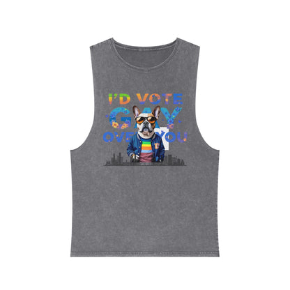 Vote Gay Over You Stonewash Tank Top, LGBTQ+ Pride Apparel, Unisex Summer Shirt, Festival Wear, Gift for Allies