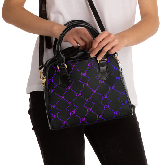 Black & Purple Monogram Shoulder Handbag — Geometric Pattern Purse