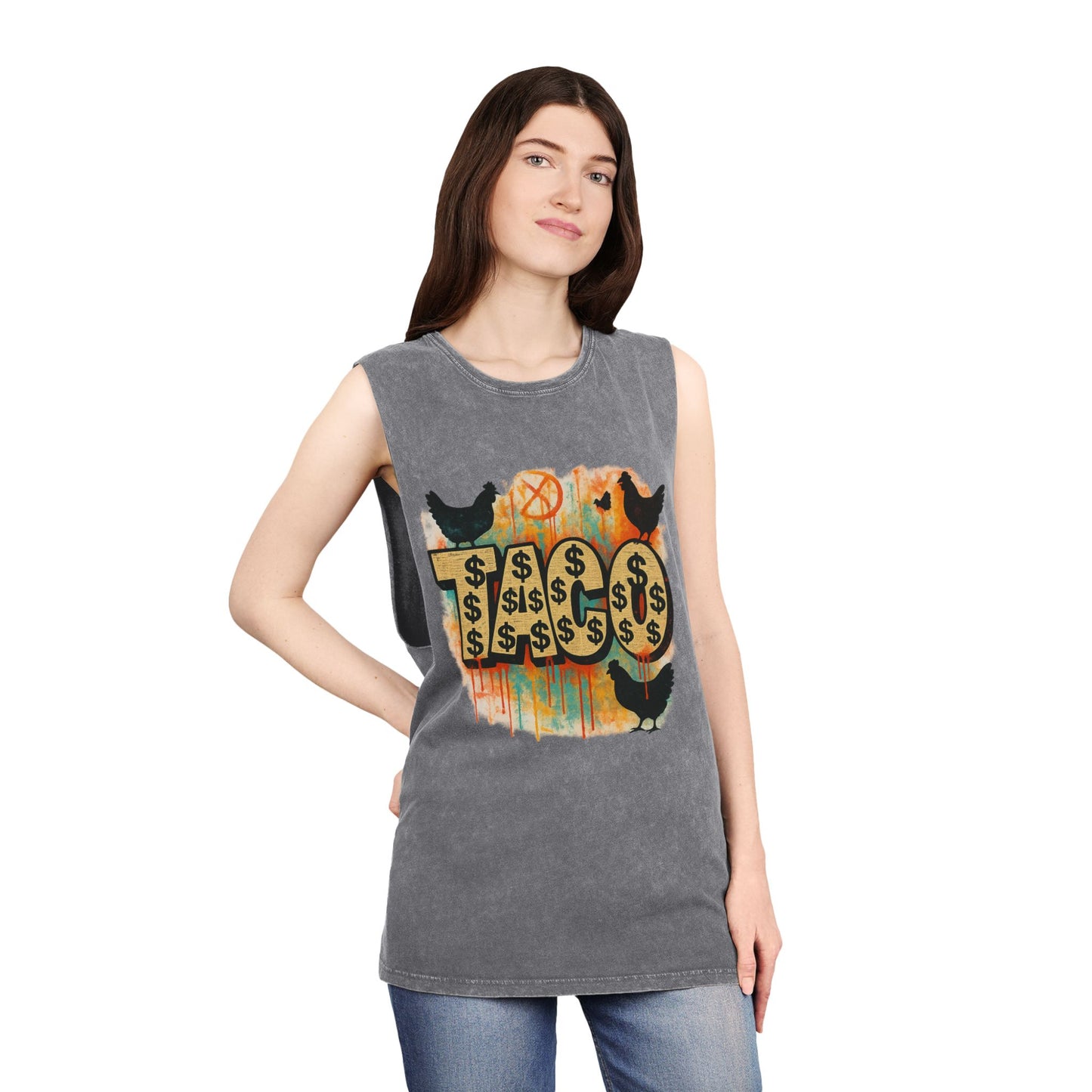 Trendy Stonewash Tank Top for Casual Vibes, Unisex Summer Tee, Graphic Muscle Shirt, Festival Wear, Beachwear, Gift Idea