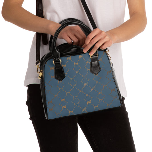 FDT Subtle Blue Monogram Shoulder Handbag Anti Trump Designer Patterned Tote for Everyday Chic