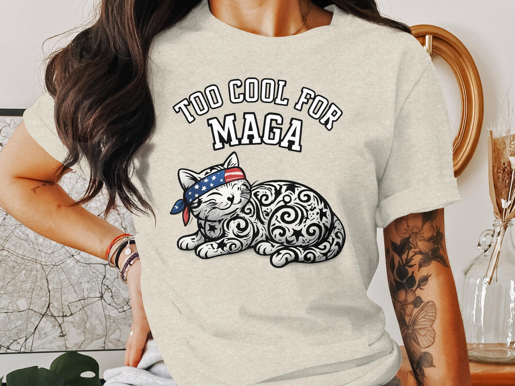 Too Cool For MAGA Cat Funny Graphic Tee product