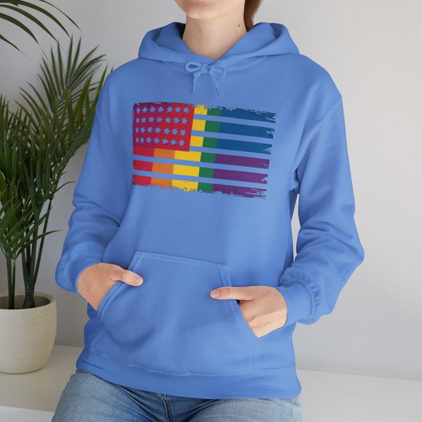 Pride American Flag Hoodie - Unisex Heavy Blend Sweatshirt